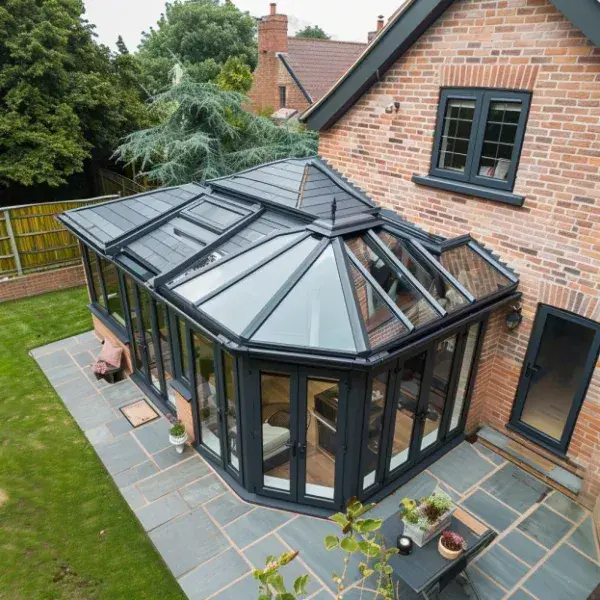 Hybrid tiled and glass conservatory roof in Glasgow by Ultimate Home Solutions