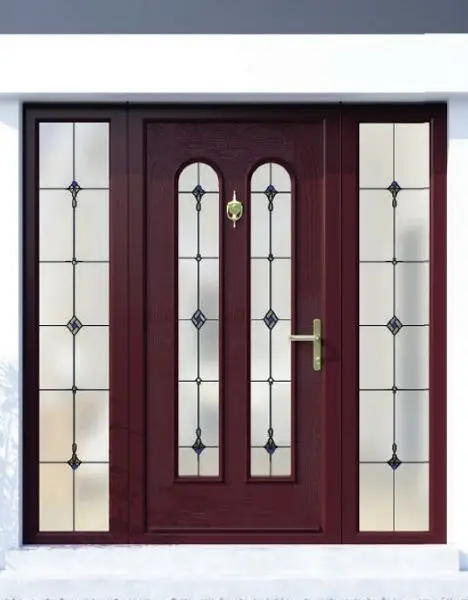 Dark red San Marco Palladio door with decorative glass, Kilmarnock