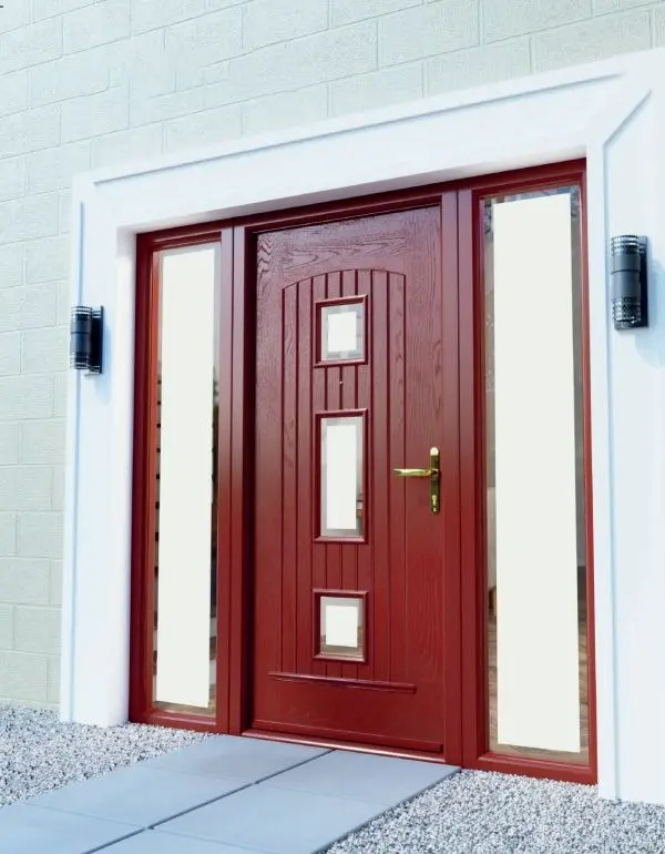 Traditional red composite front door with sidelights, Kilmarnock