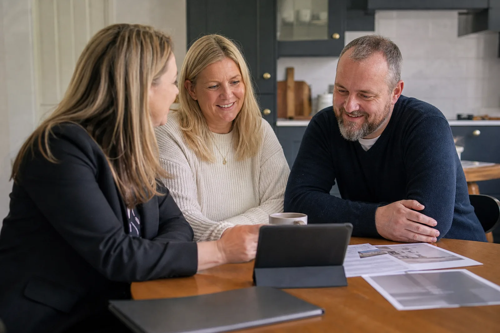A couple and an adviser working through the payment options together